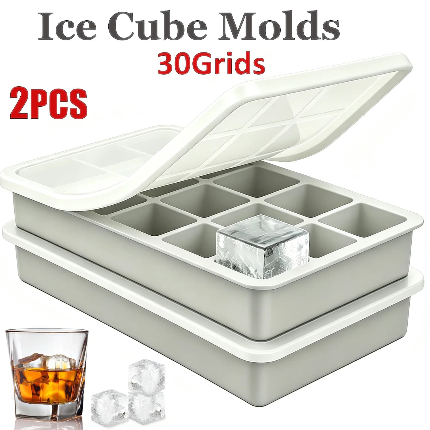 Forma para cubos de gelo quadrados com 15 cavidades e tampa
