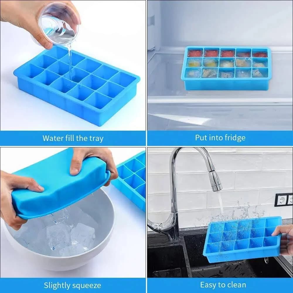 Forma para cubos de gelo quadrados com 15 cavidades e tampa