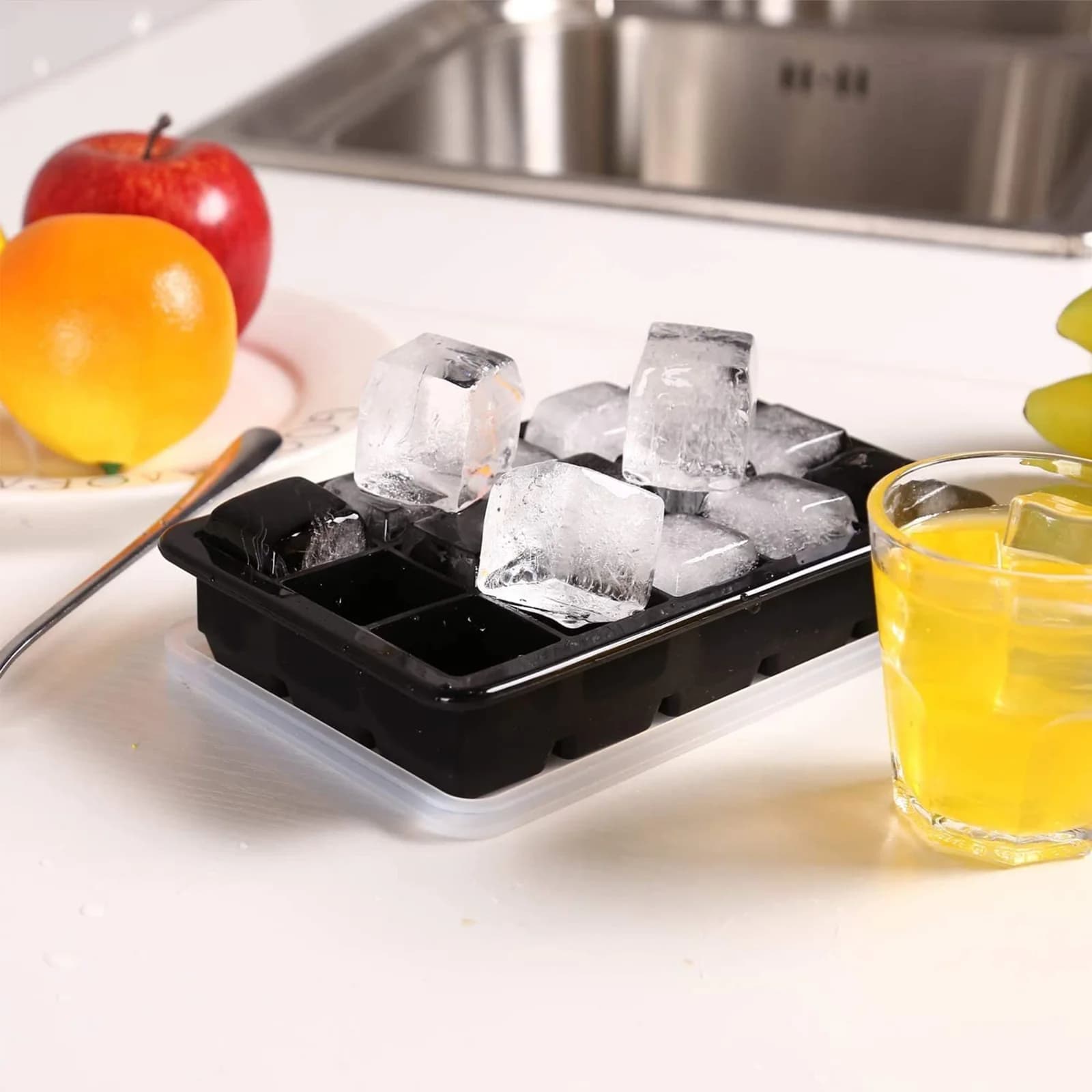 Forma para cubos de gelo quadrados com 15 cavidades e tampa