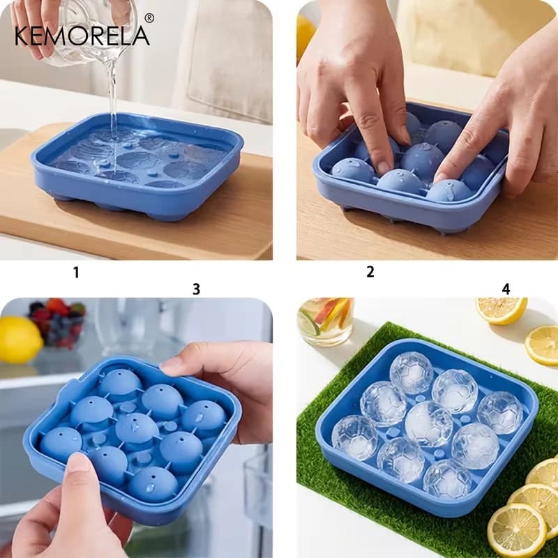 Forma para cubos de gelo bola de futebol com 9 cavidades e tampa