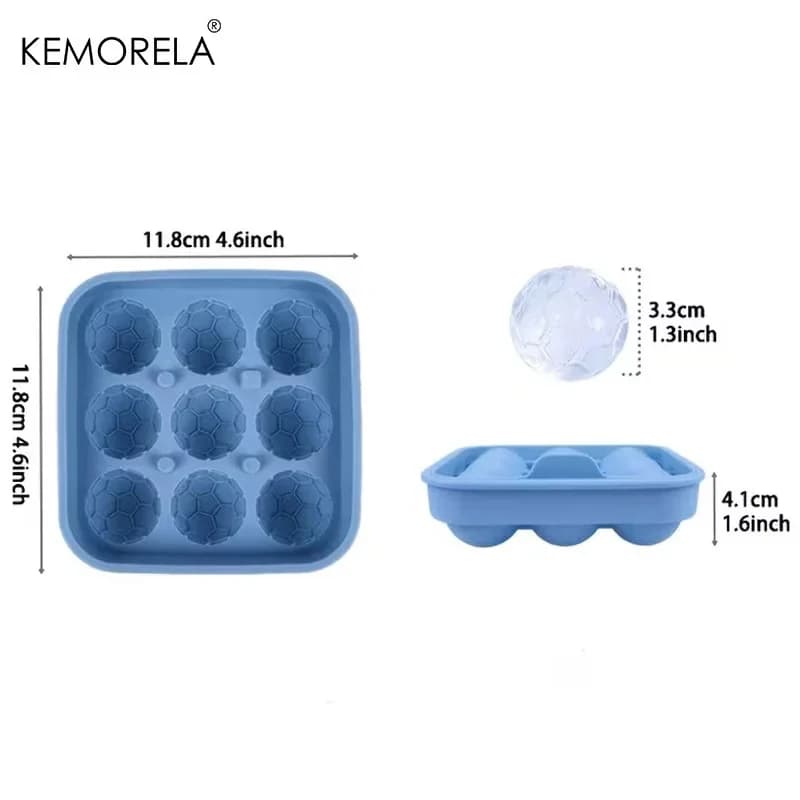 Forma para cubos de gelo bola de futebol com 9 cavidades e tampa